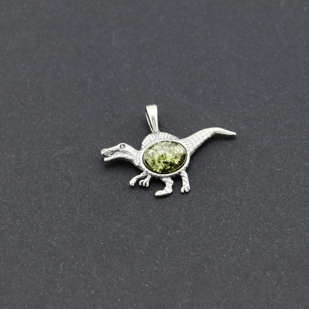 Sterling silver pendant with natural Baltic amber, dinosaur amber pendant - Picture 3 of 8